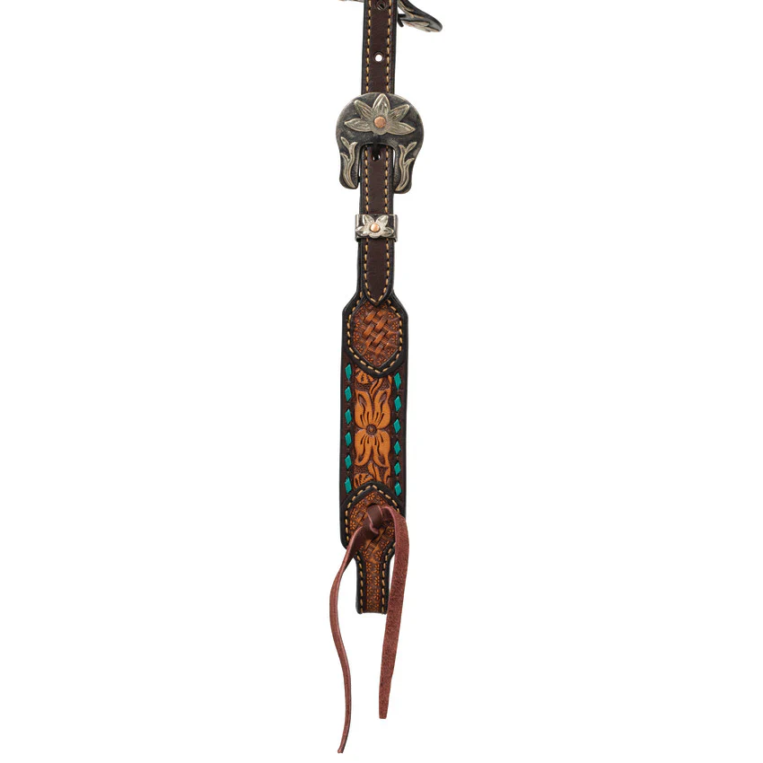 Weaver Turquoise Cross Headstall, Floral Buckstitch, 5/8" - Image 3