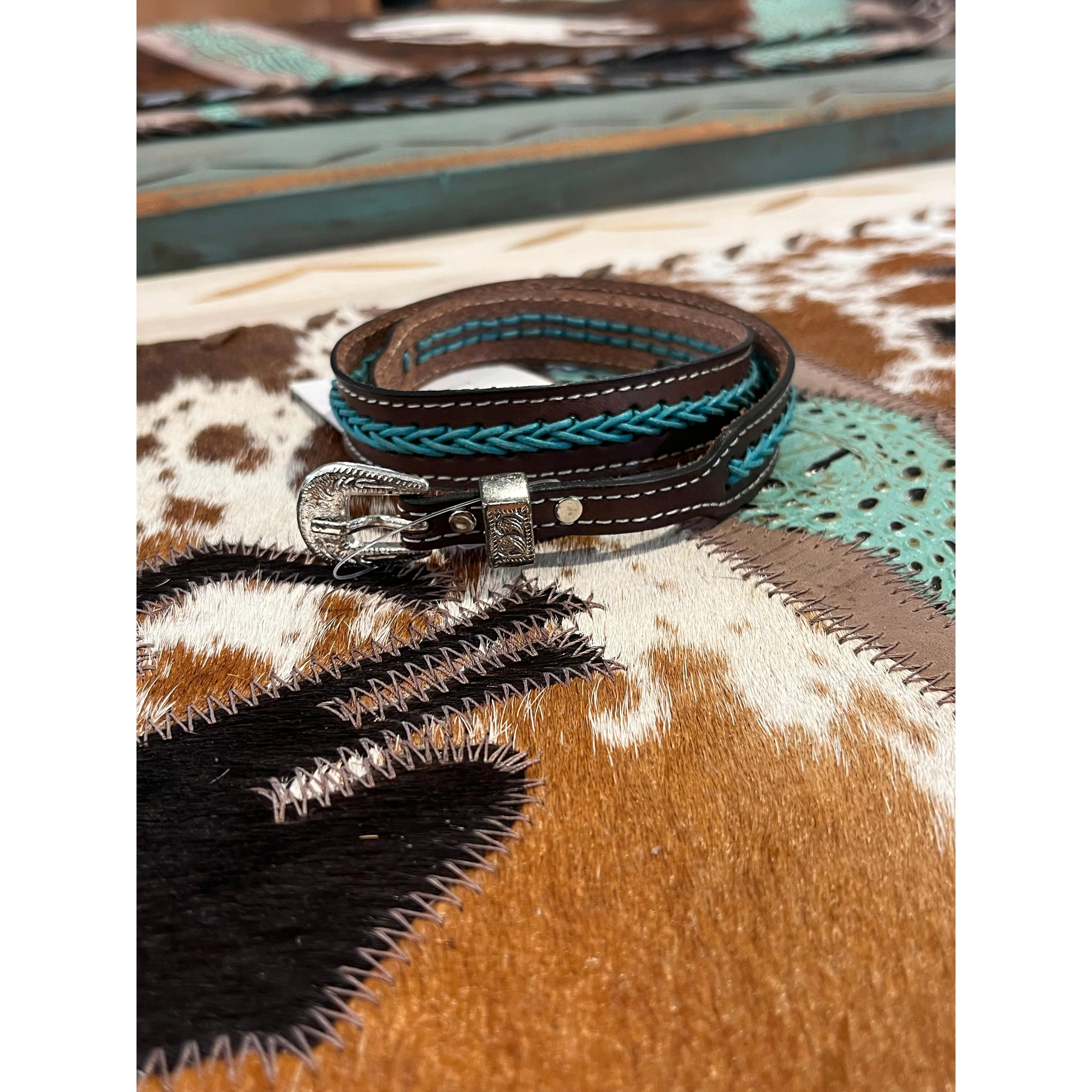 Western Leather Adjustable Buckle Hat Band - Image 2