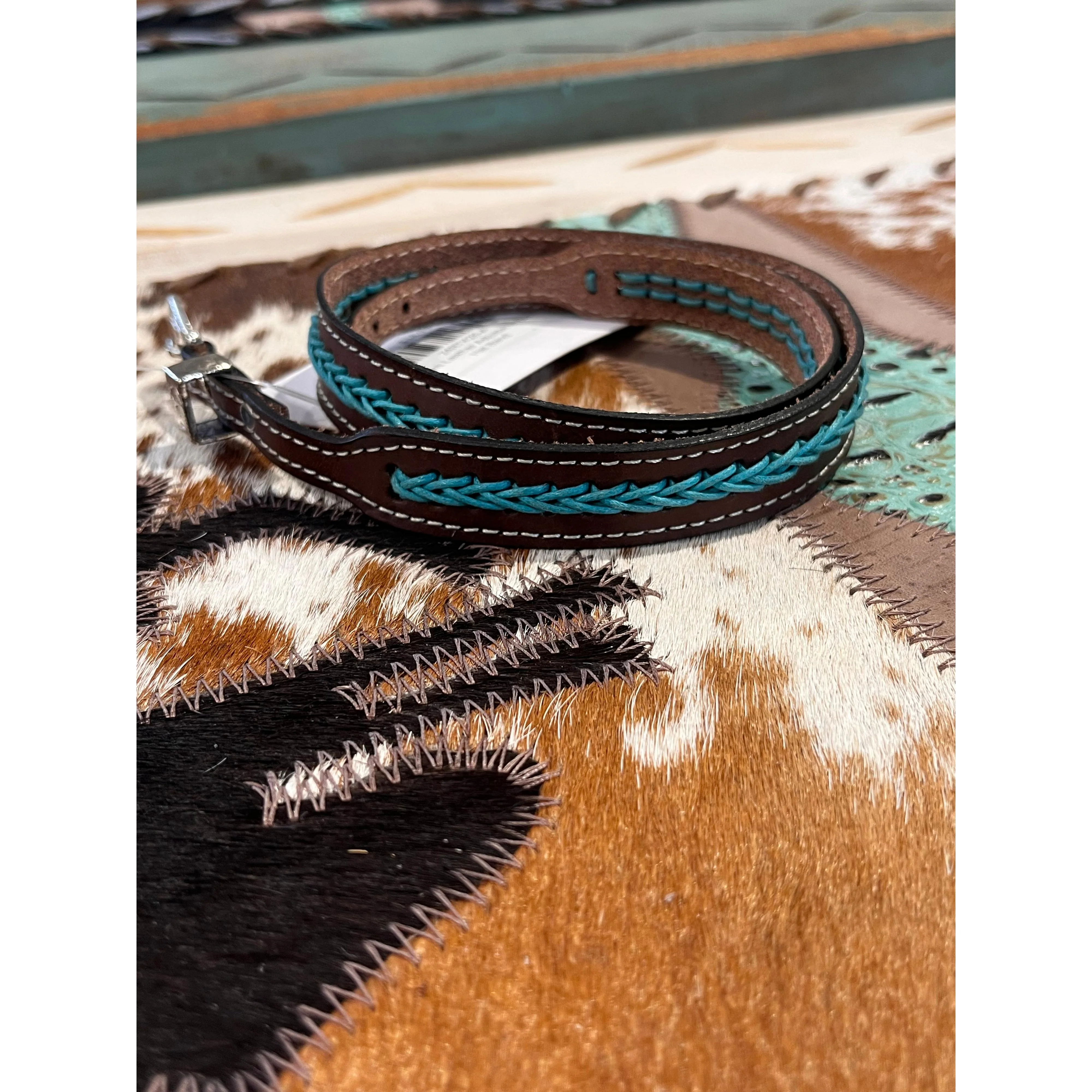 Western Leather Adjustable Buckle Hat Band - Image 3