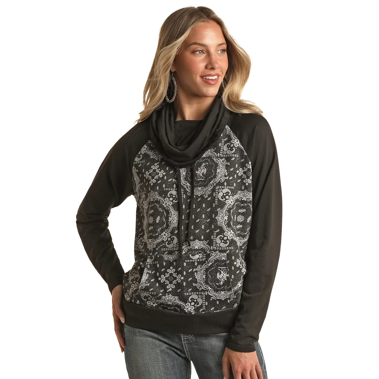 Panhandle White Label Women's Cowl Neck Hoodie - Black - Image 2