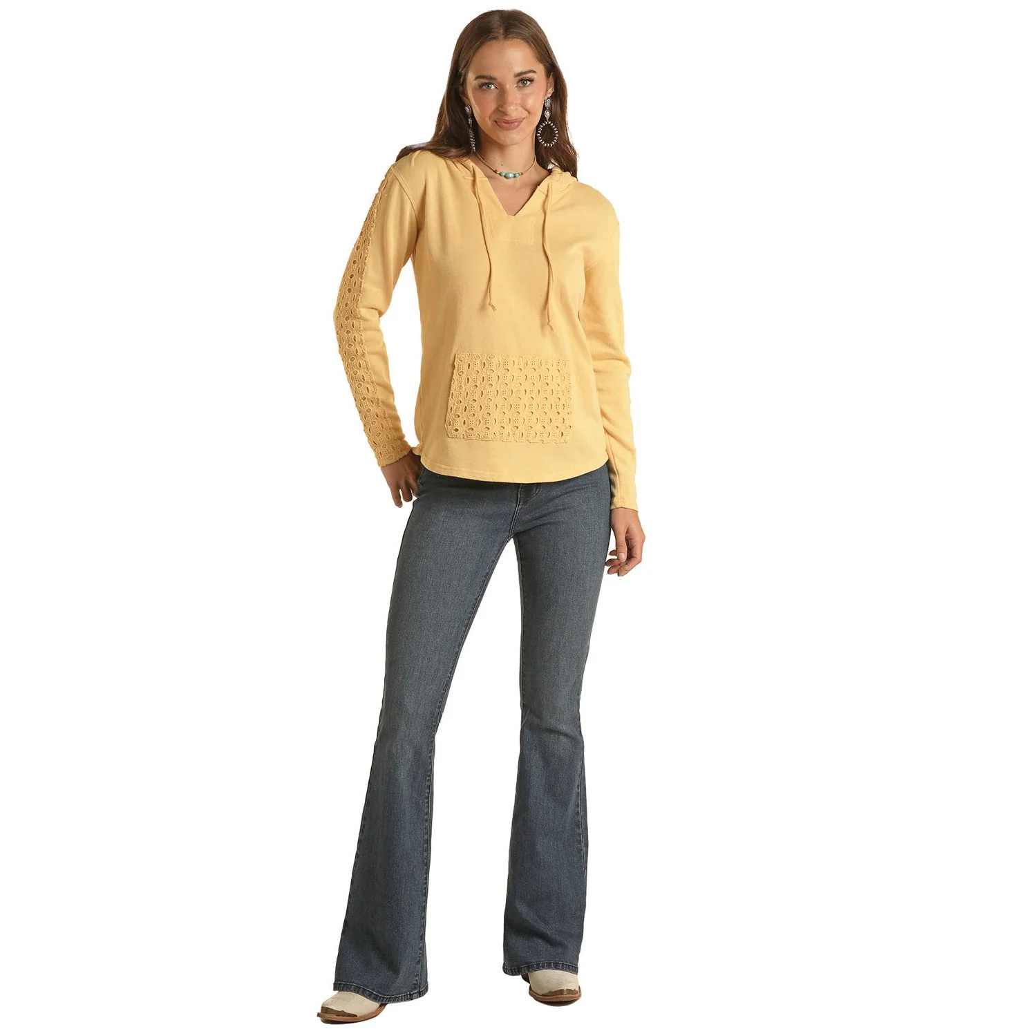 Panhandle White Label Women's Hoodie w/Eyelet Panels - Sunshine - Image 3