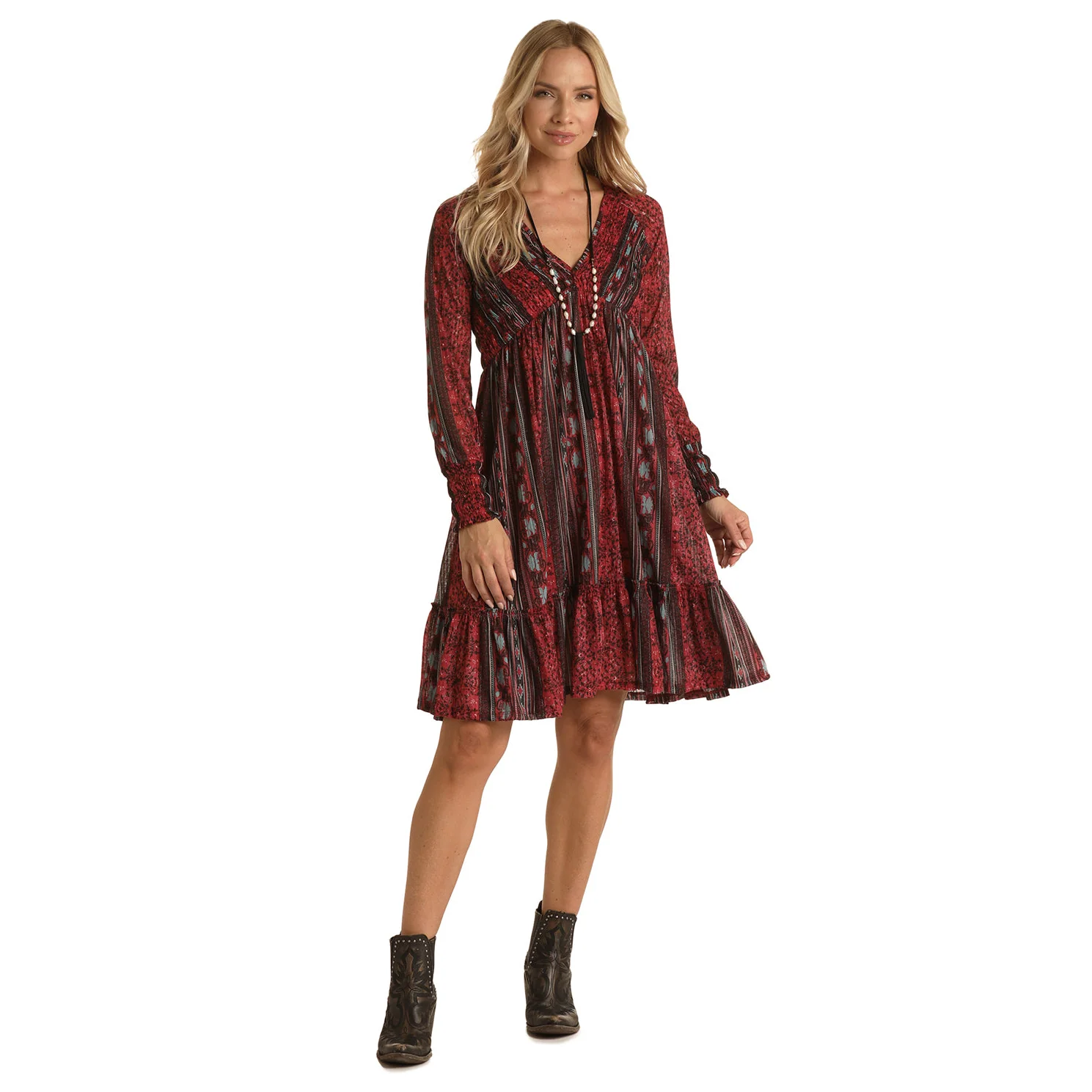 Rock & Roll Women's White Label Smocked Printed Knit Dress
