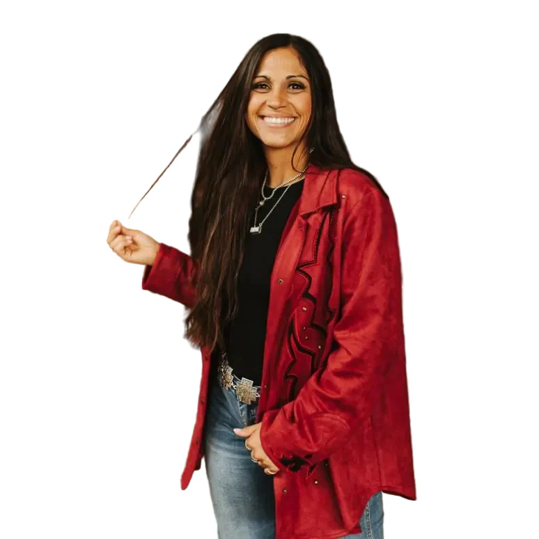 Women's Black Boot Stitch Embroidered Studded Long Sleeve Jacket - Burgundy