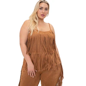 Women's Plus Size Suede Fringed Camisole - Image 3