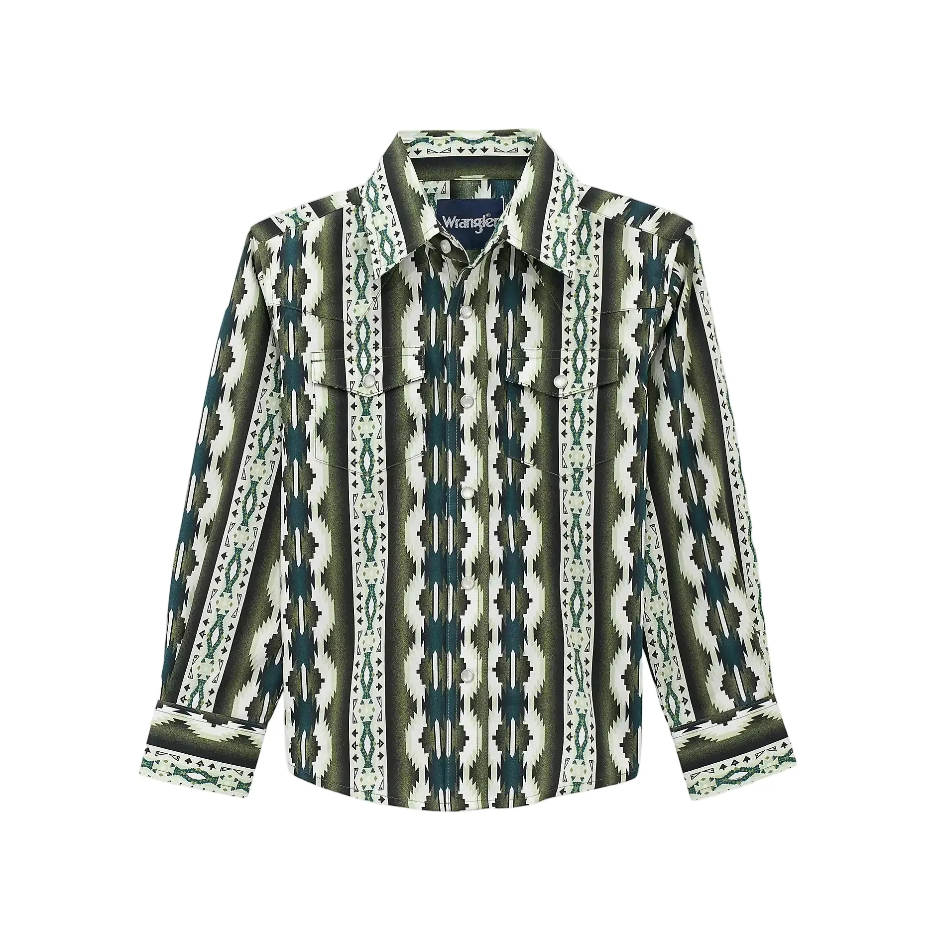 Wrangler® Boy's Checotah Long Sleeve Western Snap Shirt - Olivine
