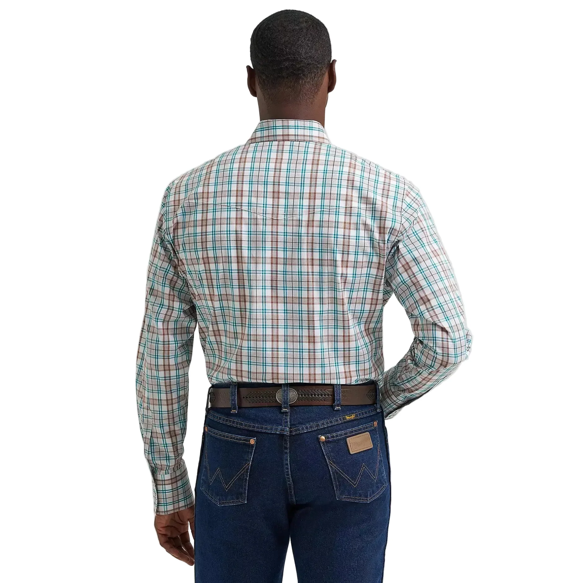 Wrangler® Men's Wrinkle Resistant Long Sleeve Western Snap Plaid Shirt - Turq Plaid - Image 2