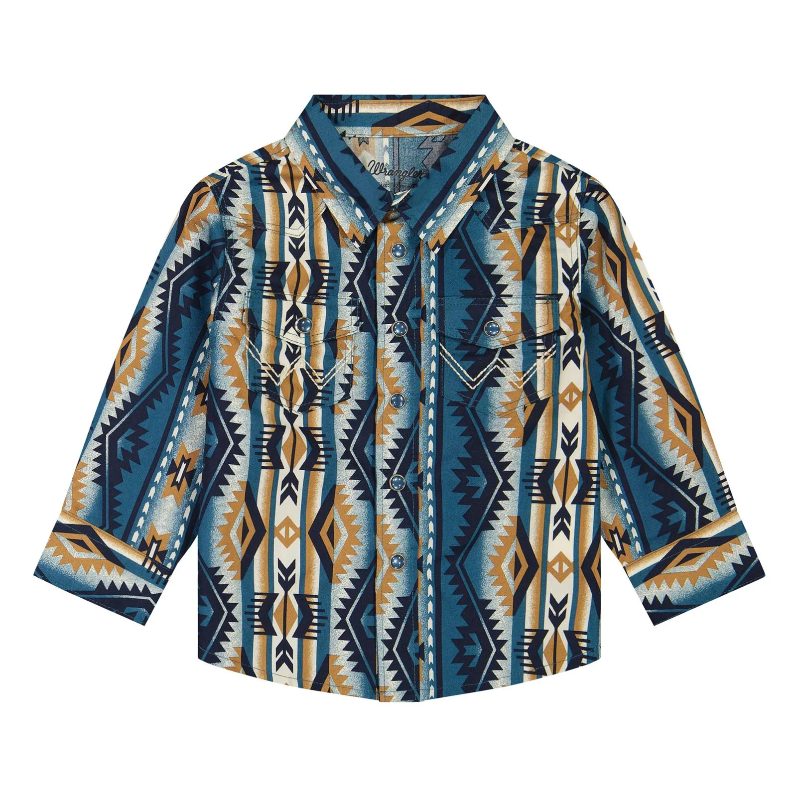 Wrangler Baby Boy's Long Sleeve Print Shirt - Teal/Brown