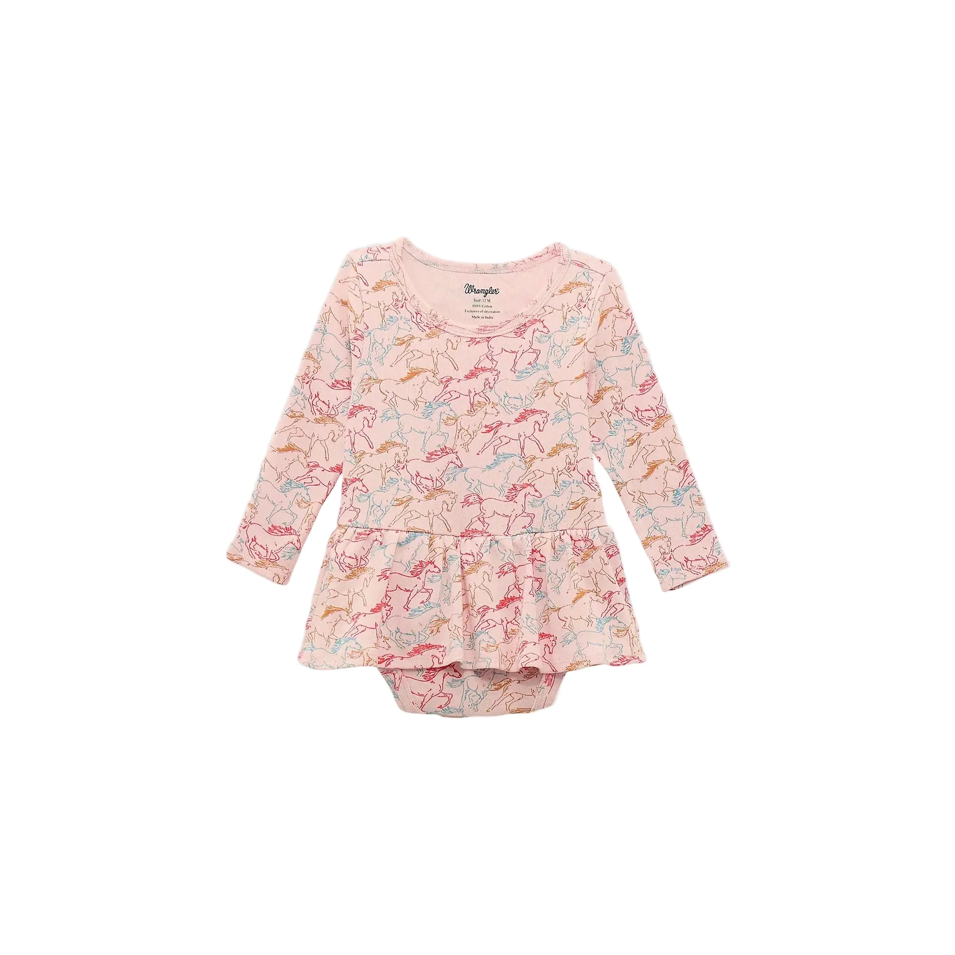 Wrangler Baby Girl's Long Sleeve Allover Print Skirted Onesie - Pink