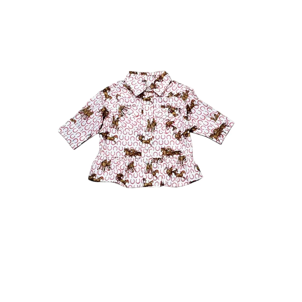 Wrangler Baby Girl's Western Horse Long Sleeve Snap Shirt - White - Image 2