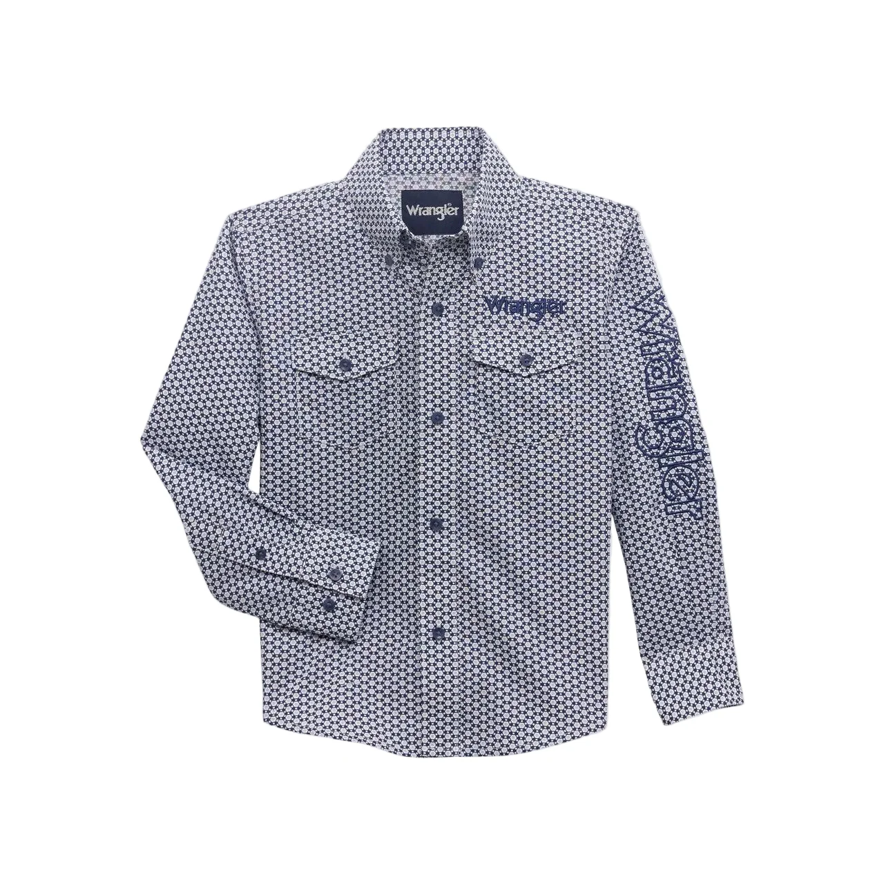 Wrangler Boy's Logo Long Sleeve Geometric Print - Blue
