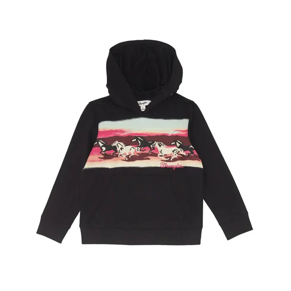 Wrangler Girl's Long Sleeve Hoodie- Black