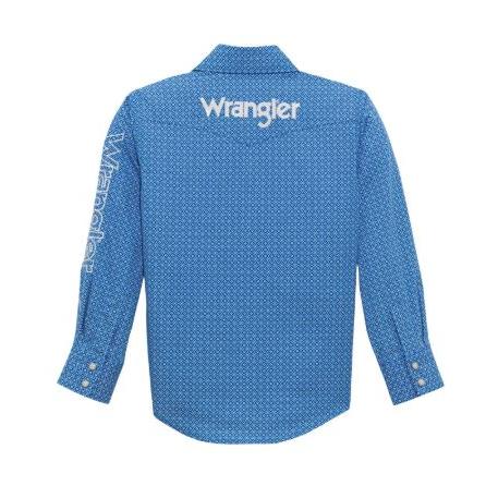 Wrangler Boy's Logo Long Sleeve Shirt- Blue - Image 2