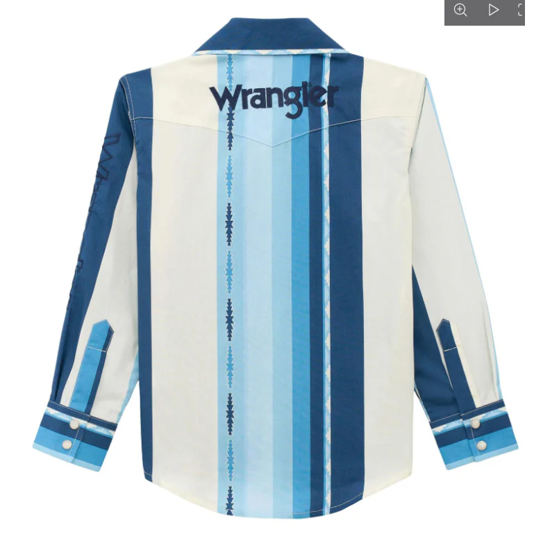 Wrangler Boy's Logo Long Sleeve Shirt- Blue - Image 2