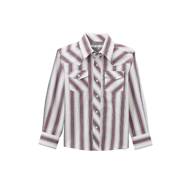 Wrangler Boy's Long Sleeve Western Snap Shirt - Brushpopper Red Stripe
