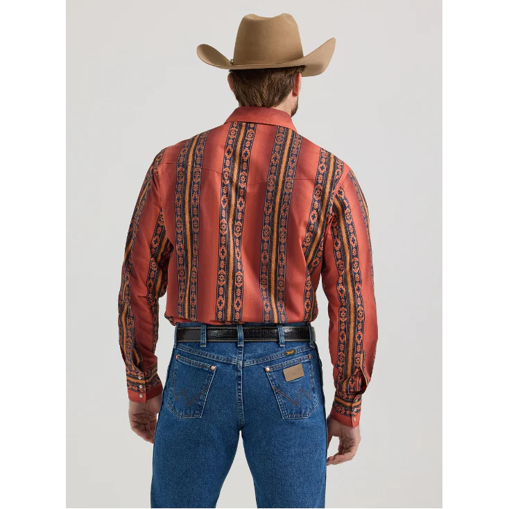 Wrangler Checotah® Men's Classic Fit Aztec Western Long Sleeve Shirt - Black/Tangerine/Rich Rust - Image 2