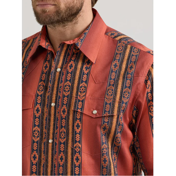 Wrangler Checotah® Men's Classic Fit Aztec Western Long Sleeve Shirt - Black/Tangerine/Rich Rust - Image 3