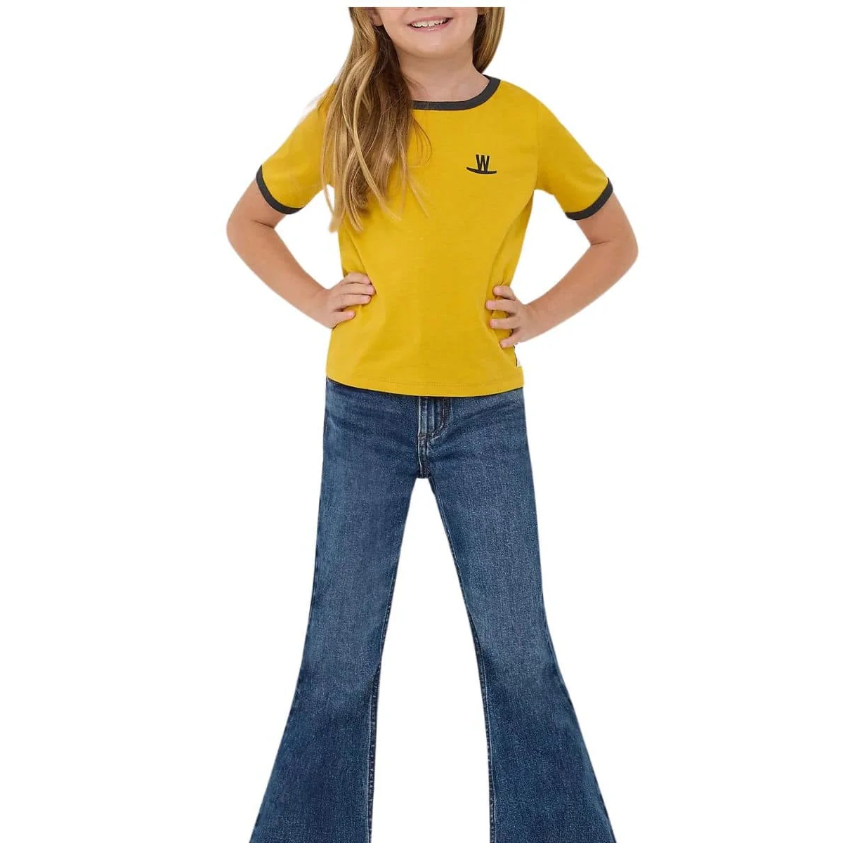 Wrangler Girl's Lainey Wilson Farms Slim Ringer Short Sleeve Tee Shirt - Nugget Gold - Image 2
