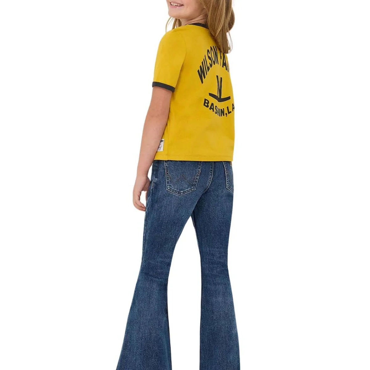 Wrangler Girl's Lainey Wilson Farms Slim Ringer Short Sleeve Tee Shirt - Nugget Gold - Image 3