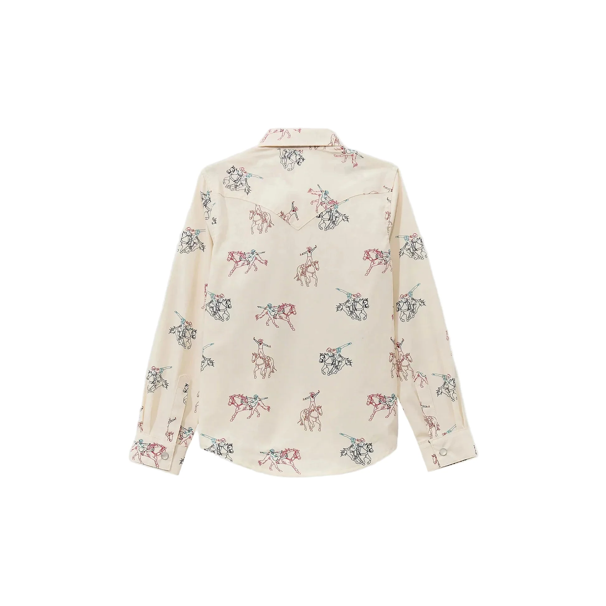 Wrangler Girl's Long Sleeve Cowboy Horse Print Western Snap Shirt - White - Image 2