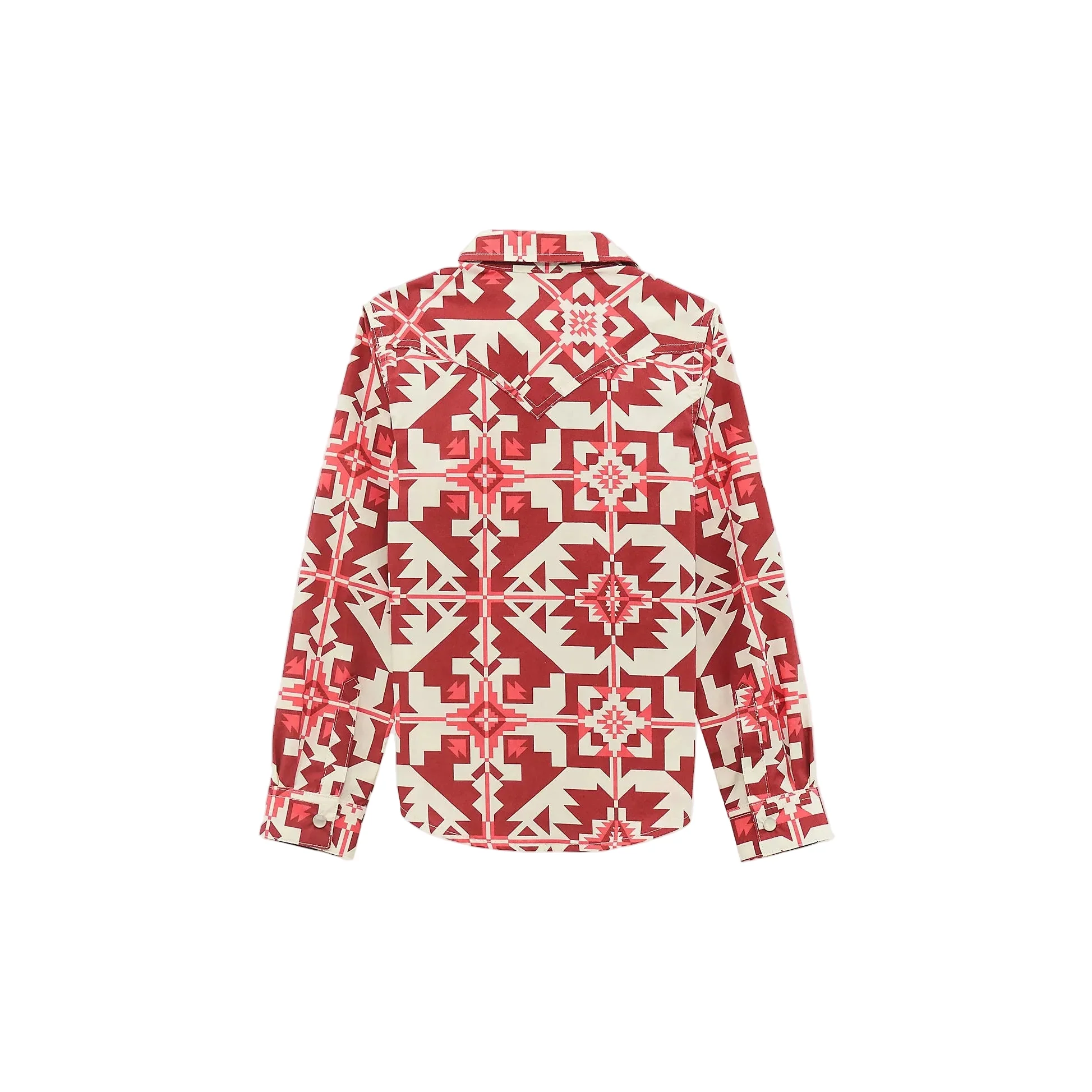 Wrangler Girl's Long Sleeve Geo Print Western Snap Shirt - Checotah Pink - Image 2