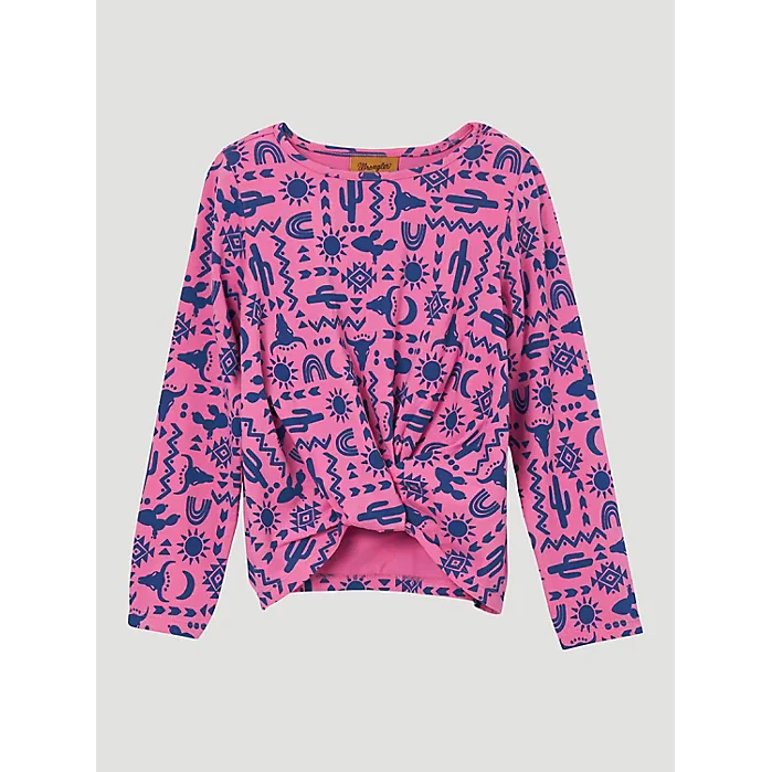 Wrangler Girl's Long Sleeve Top Knit - Western Print Pink