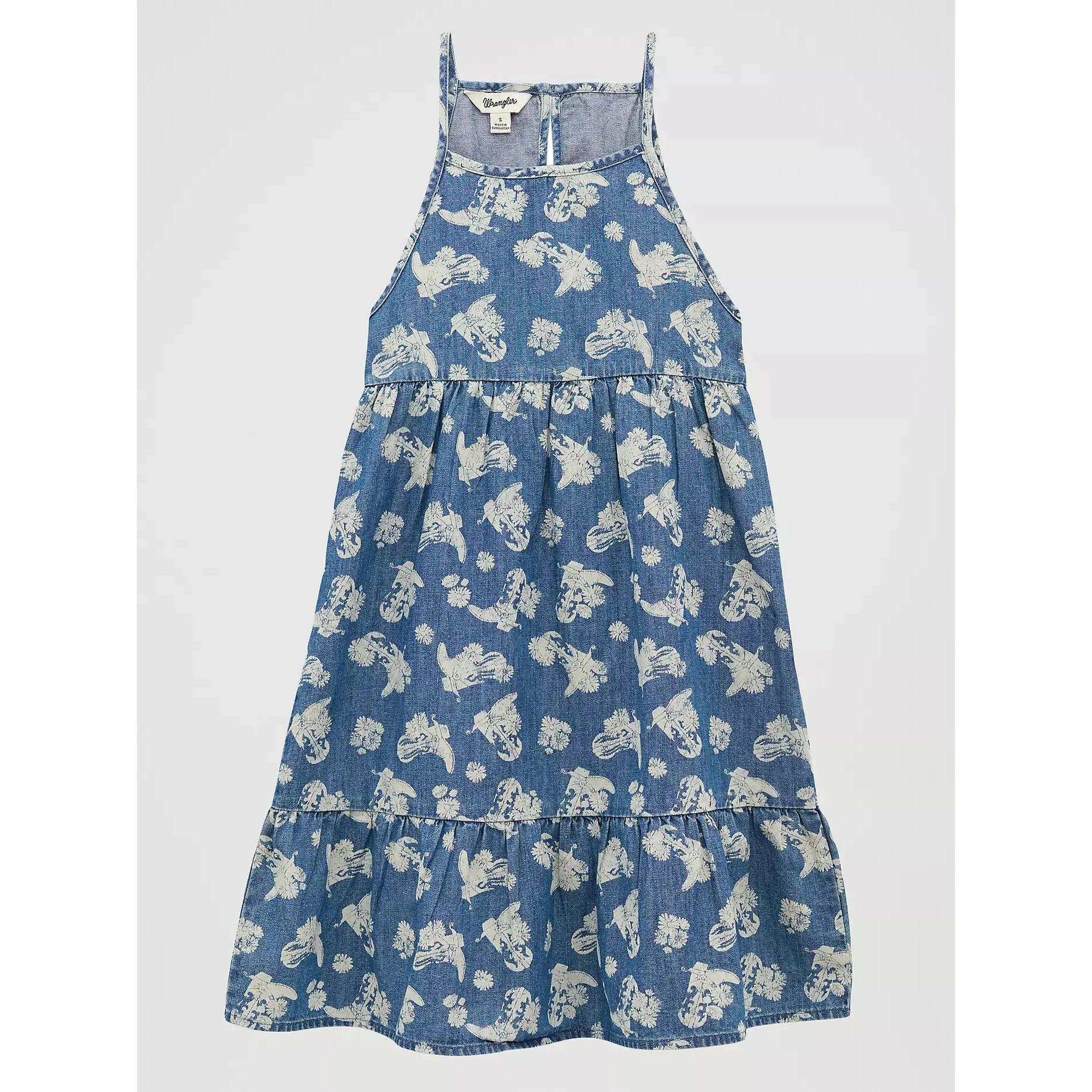 Wrangler Girl's Sleeveless Printed Denim Swing Dress - Floral Blue
