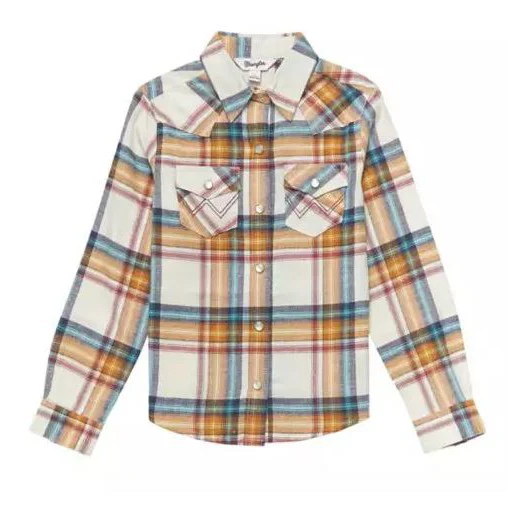 Wrangler Girl's West Plain Flannel Long Sleeve Shirt - White/ Multi