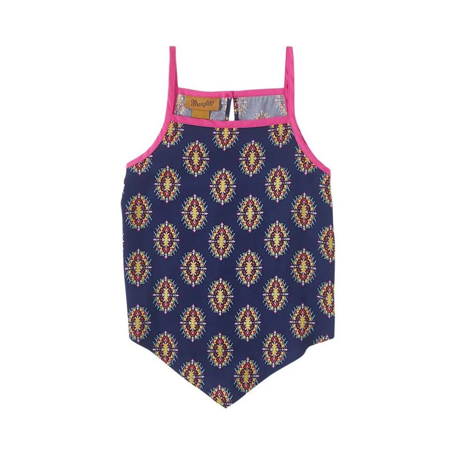 Wrangler Girl's Western Sleeveless Handkerchief Tank Top - Navy