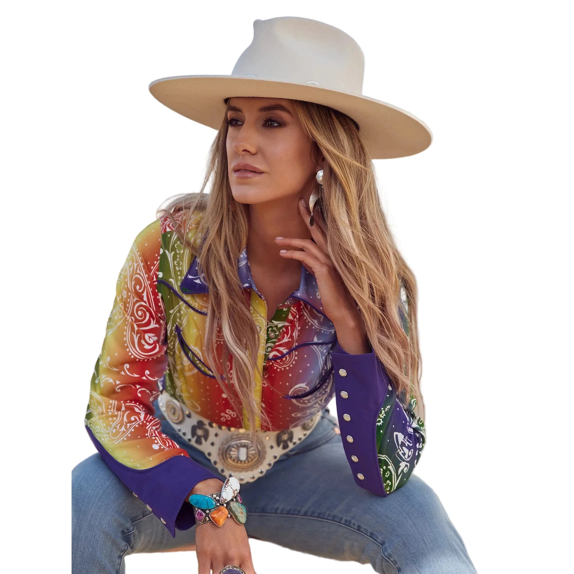 Wrangler Lainey Wilson Long Sleeve Rainbow Bandana Shirt