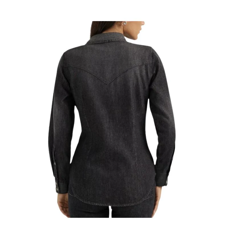 Wrangler Women's Long Sleeve Snap Button Denim Shirt - Black - Image 2