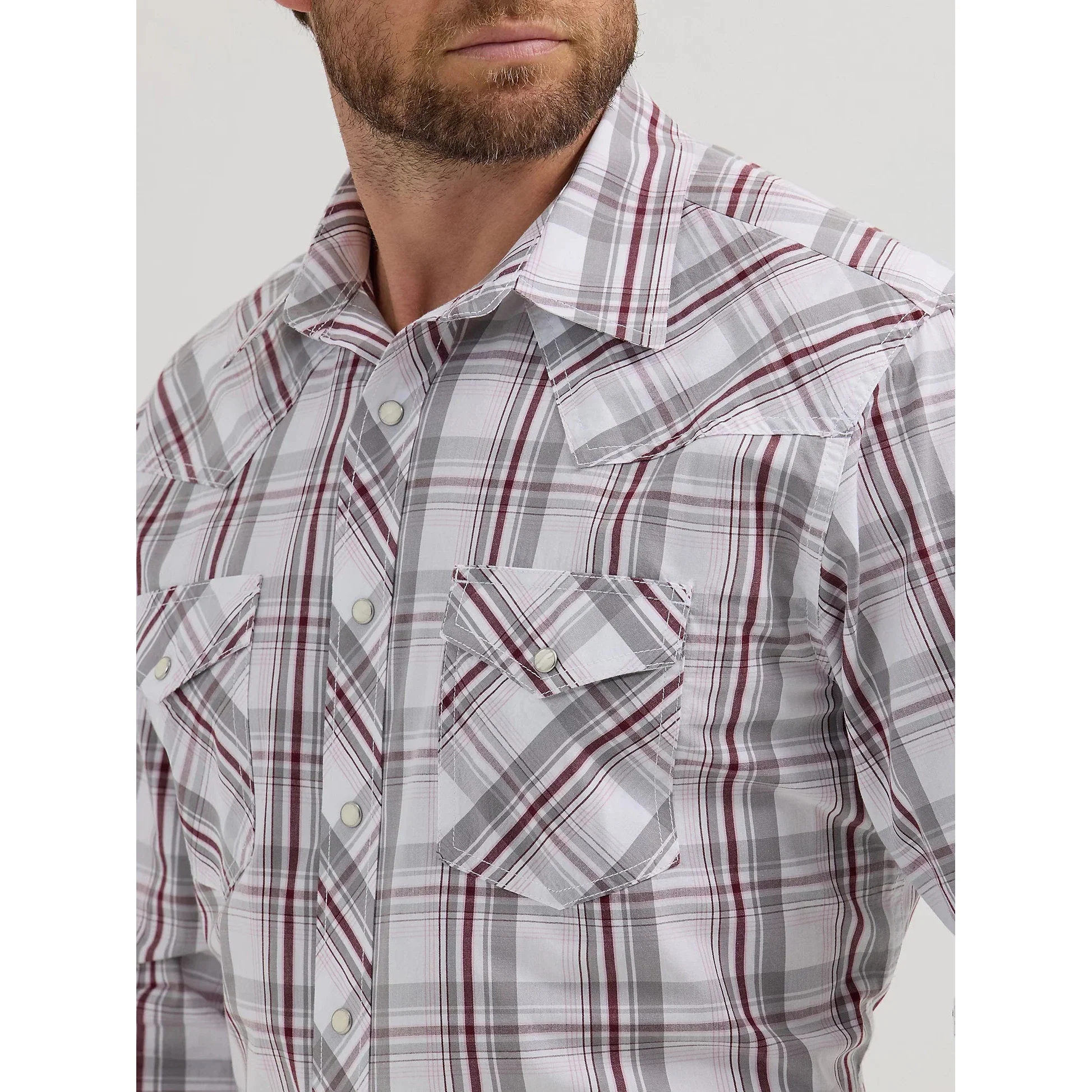 Wrangler Men's 20X Competition Advanced Comfort Long Sleeve Classic Fit Shirt - Gray Plum Plaid - Image 3