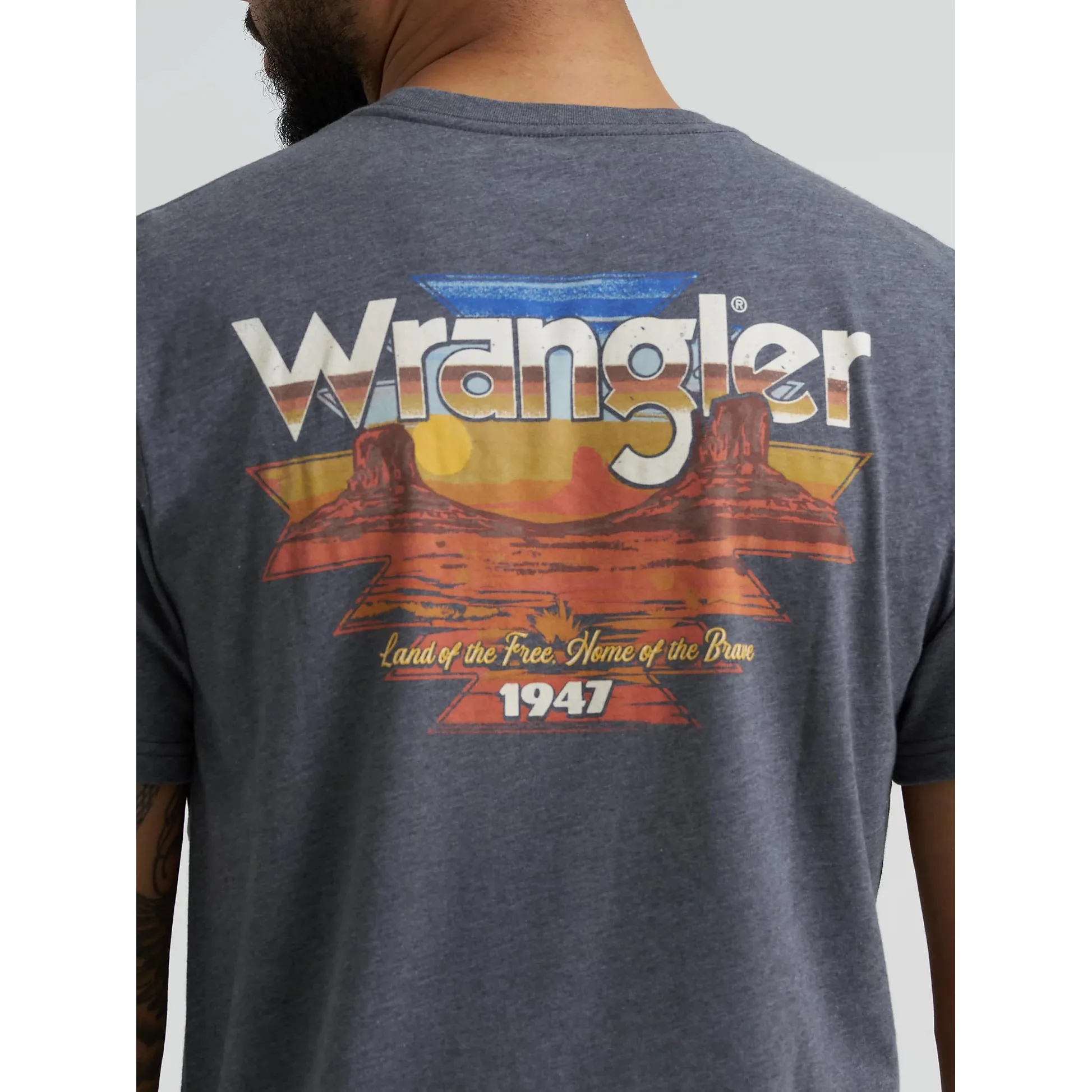 Wrangler Men's Back Graphic Short Sleeve Pocket Tee Shirt- Charcoal - Image 2
