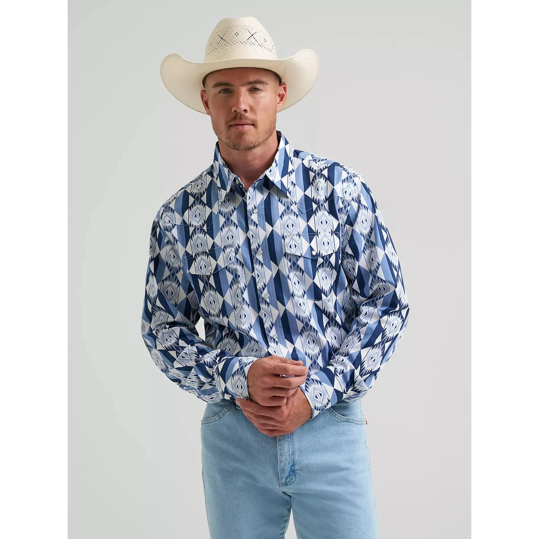 Wrangler Men's Checotah® Long Sleeve Western Printed Shirt - Blue Diamondback