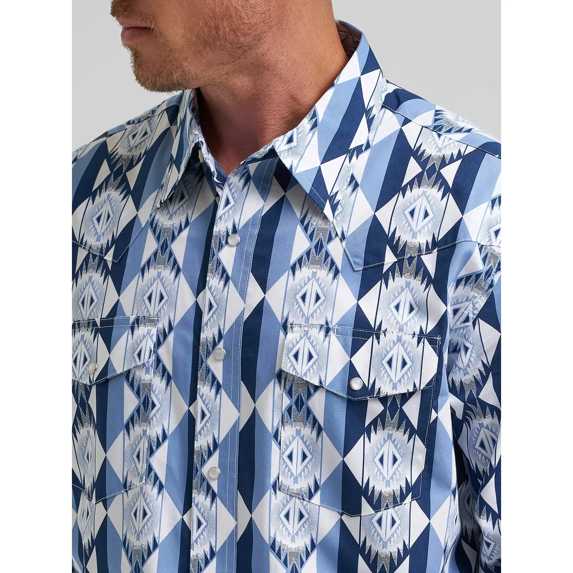 Wrangler Men's Checotah® Long Sleeve Western Printed Shirt - Blue Diamondback - Image 3