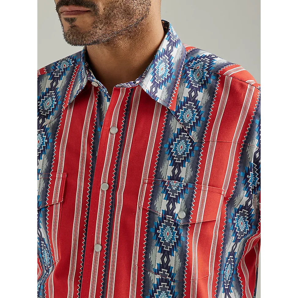Wrangler Men's Checotah Long Sleeve Western Snap Printed Shirt - Cherry Pie Red - Image 3