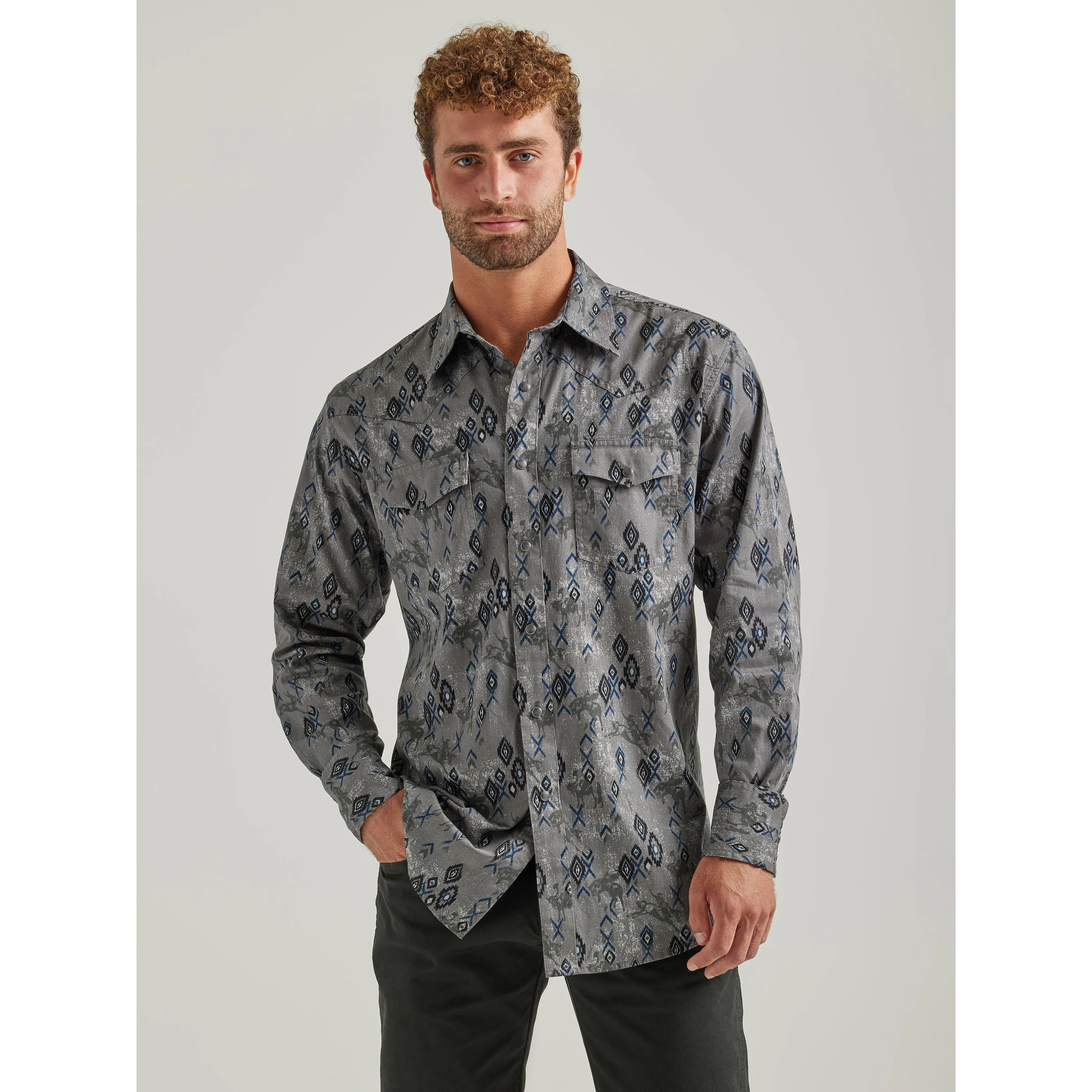 Wrangler Men's Coconut Cowboy Long Sleeve Classic Fit Shirt - White/Black