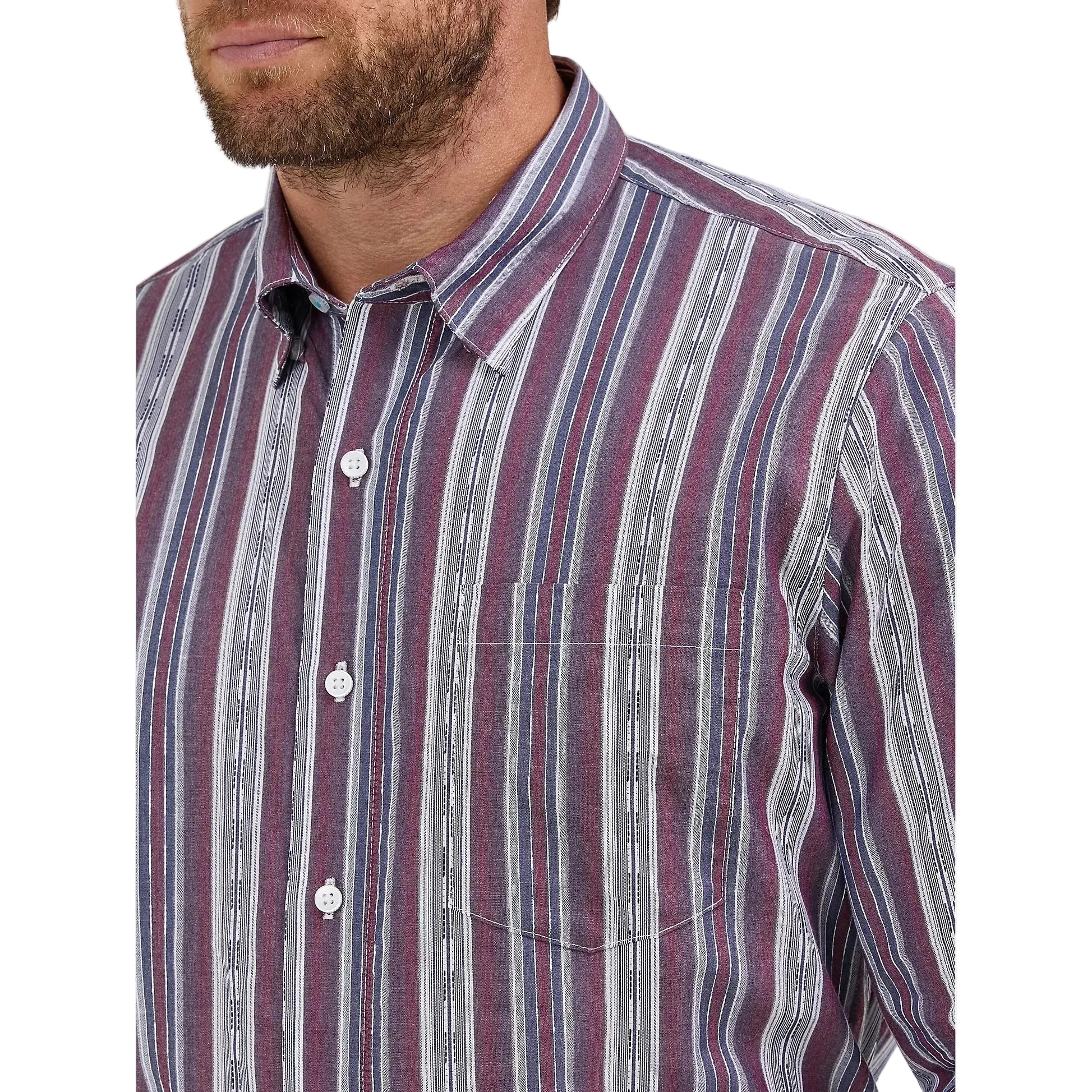 Wrangler Men's Cody Johnson One Pocket Button Down Long Sleeve Shirt - Mauve Stripes - Image 3