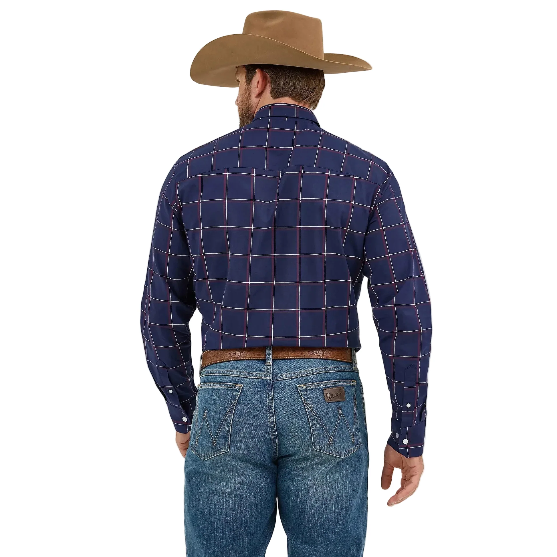Wrangler Men's Cody Johnson One Pocket Button Down Long Sleeve Shirt - Navy Plaid - Image 2