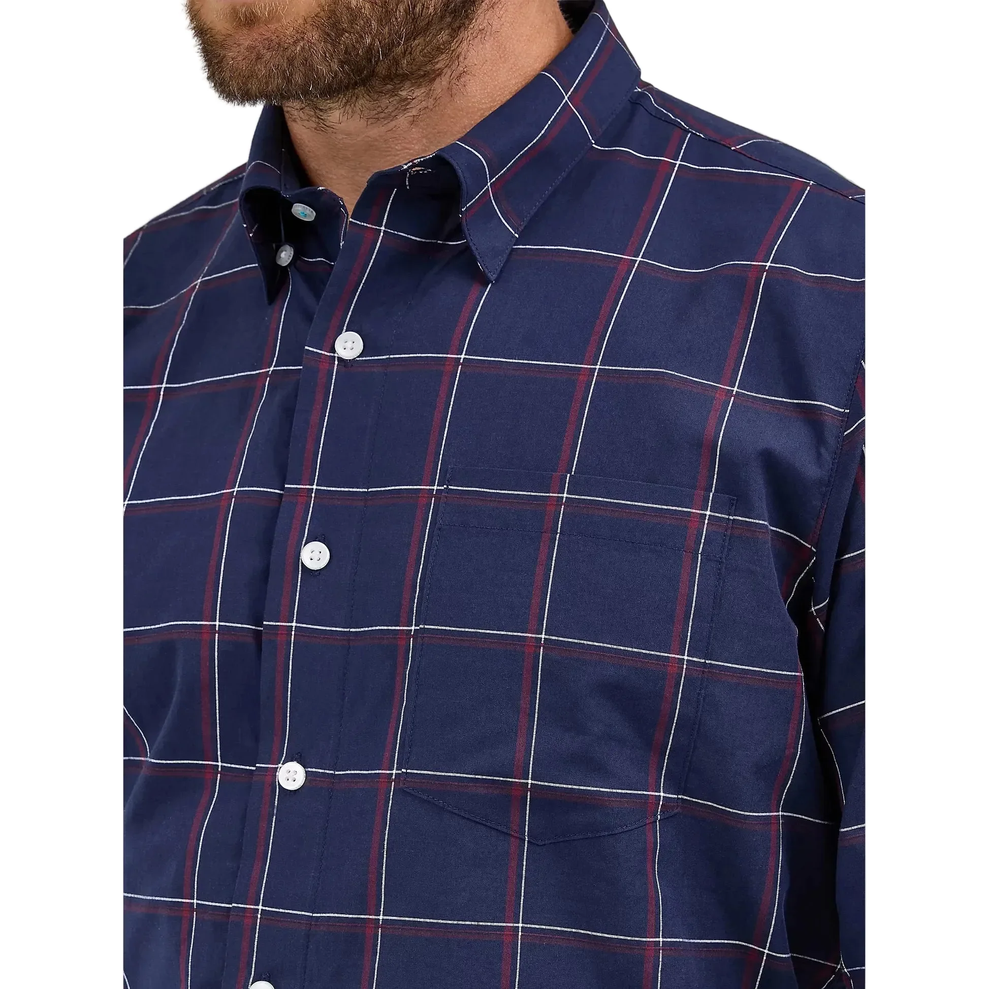 Wrangler Men's Cody Johnson One Pocket Button Down Long Sleeve Shirt - Navy Plaid - Image 3