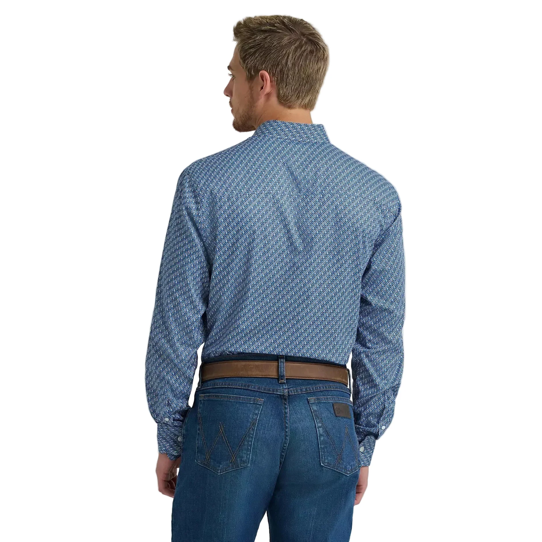 Wrangler Men's Cody Johnson One Pocket Button Down LS Shirt - Blue Folds - Image 2