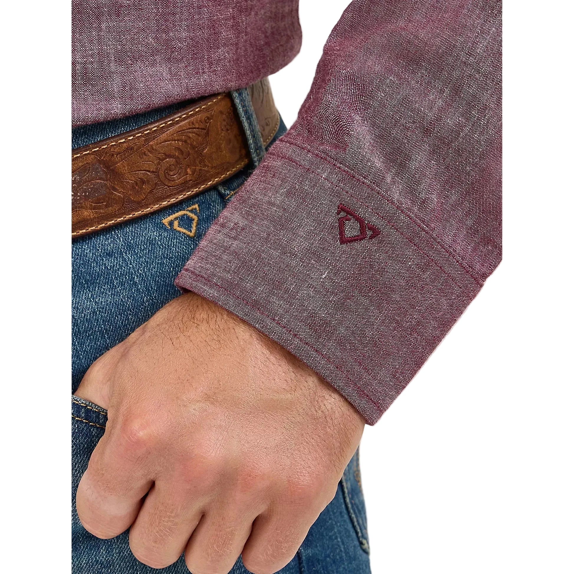 Wrangler Men's Cody Johnson Two Pocket Western Long Sleeve Snap Shirt - Burgundy - Image 4