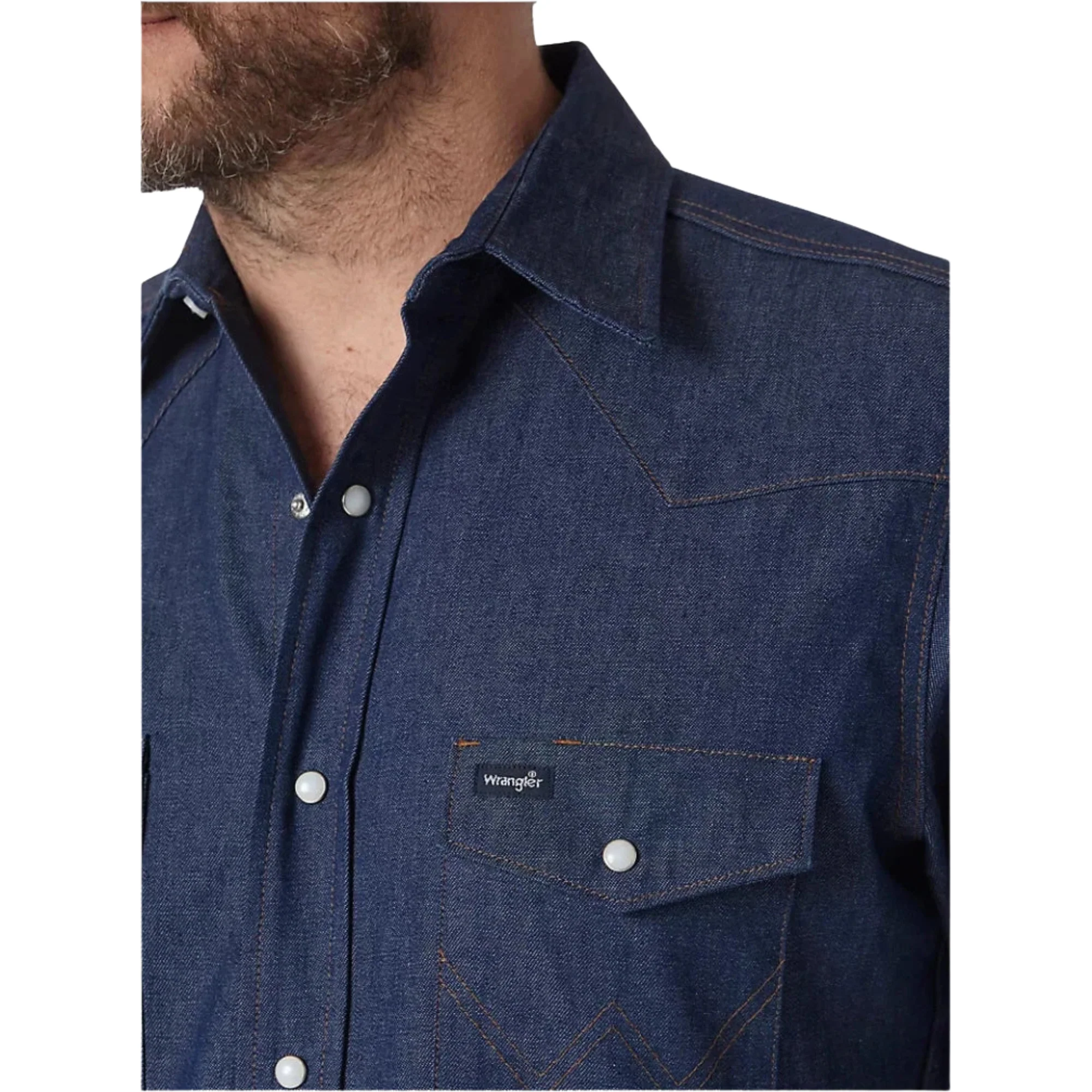 Wrangler Men's Cowboy Cut Firm Finish Denim Short Sleeve Western Work Shirt - Rigid Indigo - Image 2