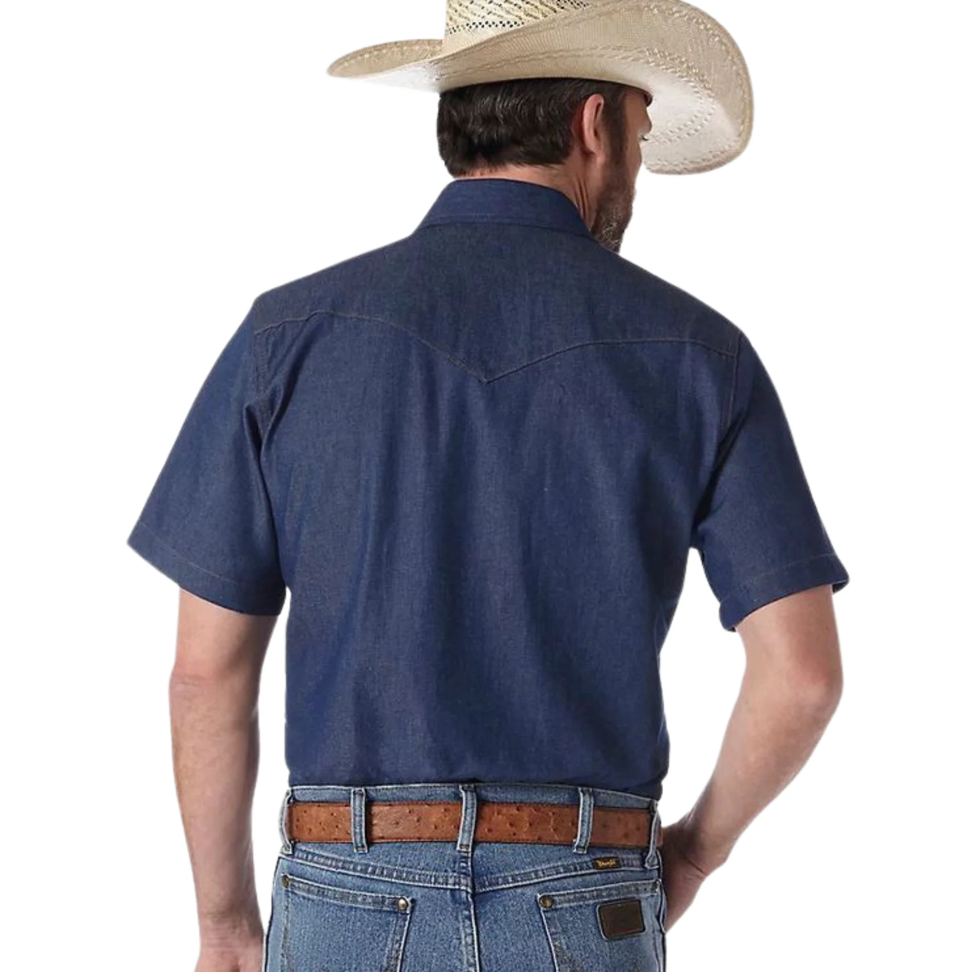Wrangler Men's Cowboy Cut Firm Finish Denim Short Sleeve Western Work Shirt - Rigid Indigo - Image 3