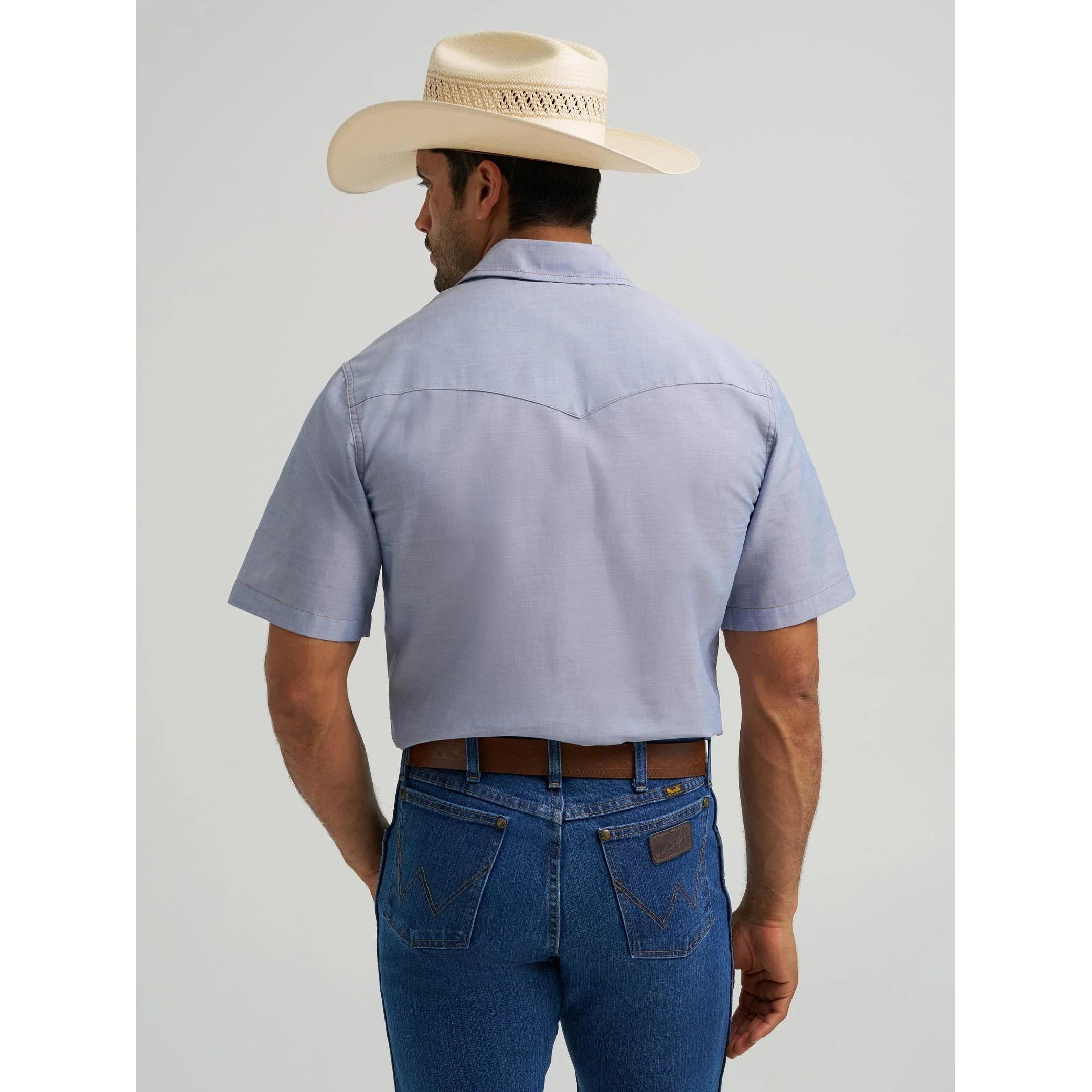 Wrangler Men's Cowboy Cut Work Short Sleeve Western Snap Solid Shirt - Chambray - Image 2