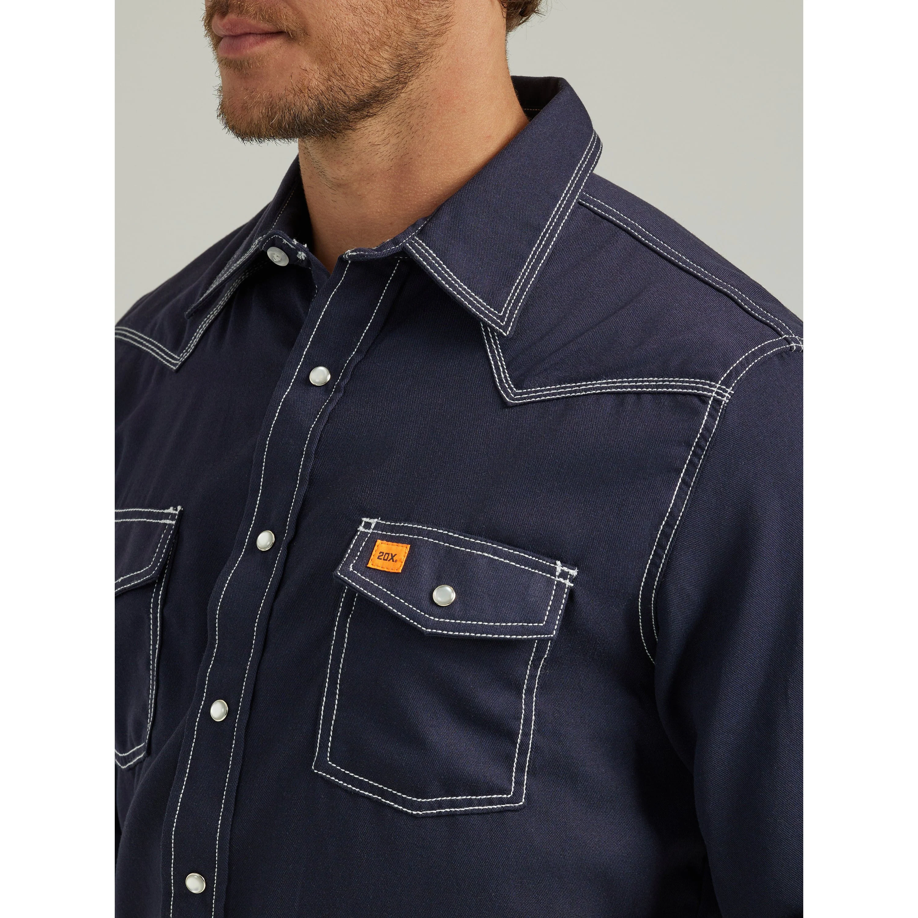 Wrangler Men's FR Flame Resistant 20X Snap Long Sleeve Shirt - Navy - Image 3