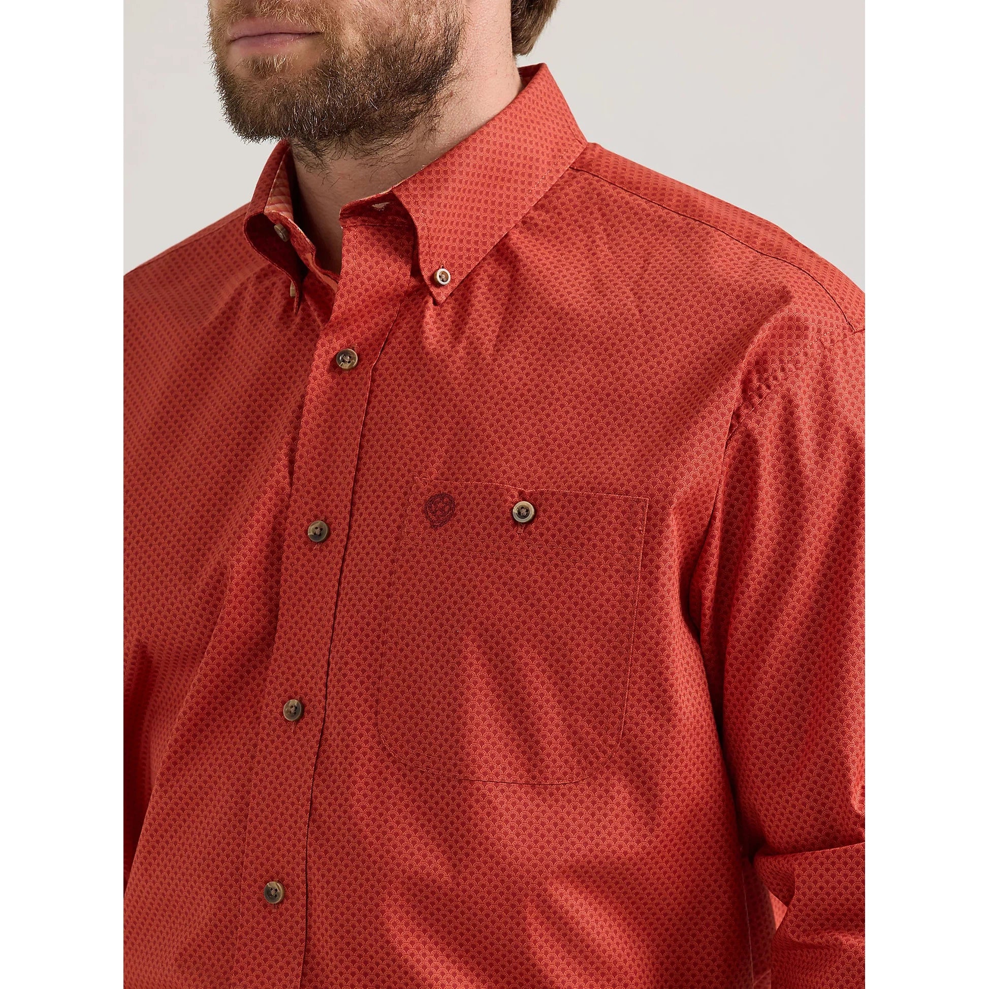 Wrangler Men's George Strait Button Down Long Sleeve Shirt - Scarlet Deco - Image 3