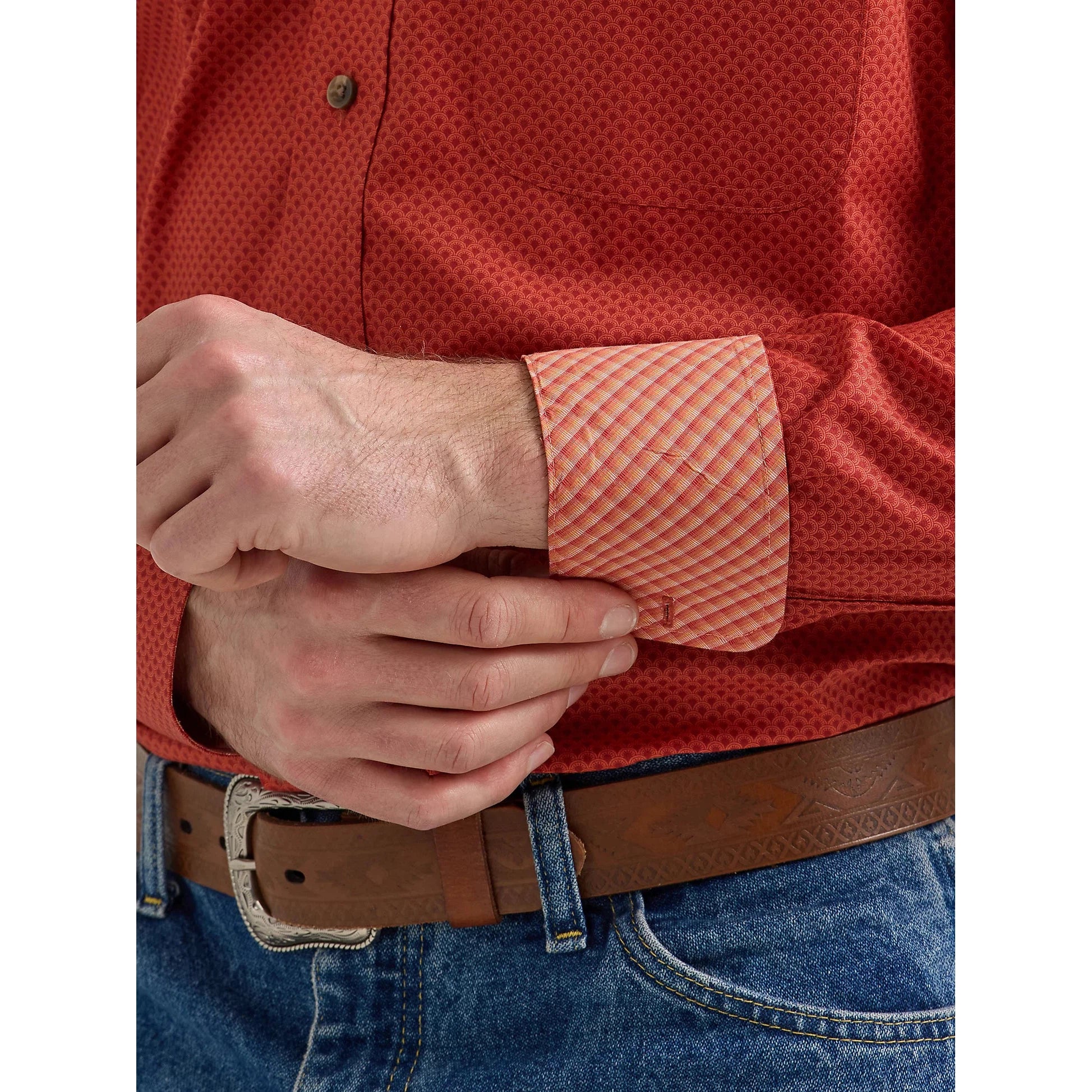 Wrangler Men's George Strait Button Down Long Sleeve Shirt - Scarlet Deco - Image 4