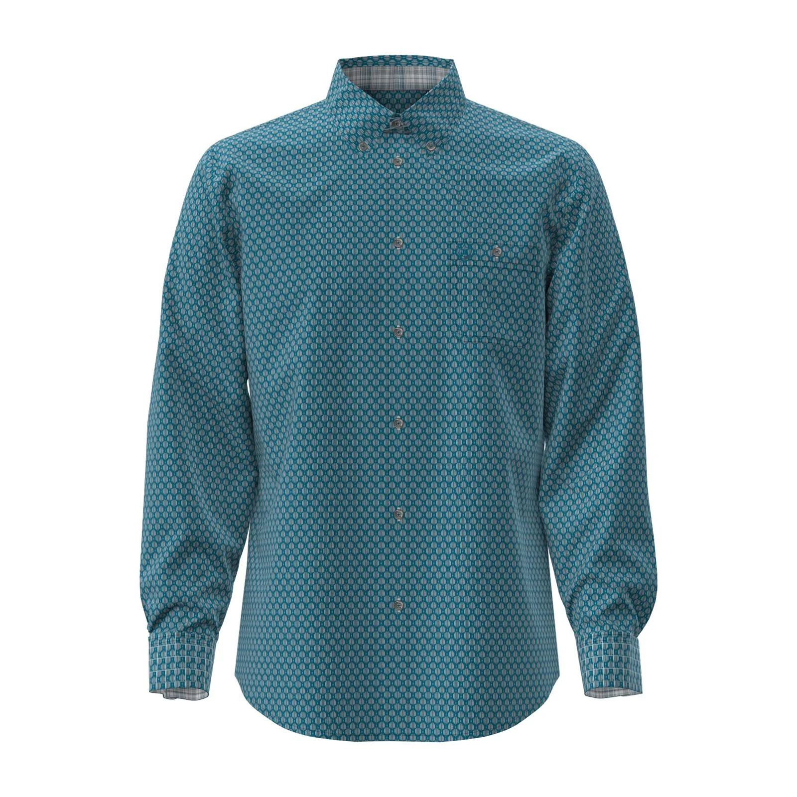 Wrangler Men's George Strait Collection One Pocket Long Sleeve Print Shirt - Teal