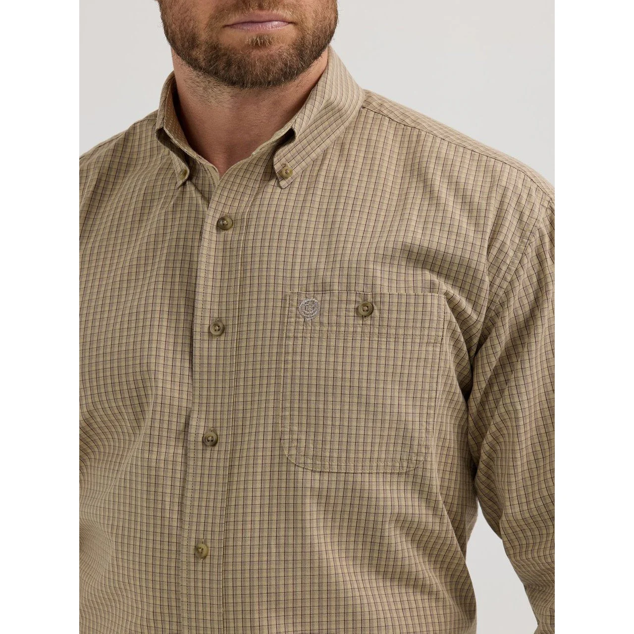 Wrangler  Men's George Strait Long Sleeve One Pocket Shirt - Tan Print - Image 3