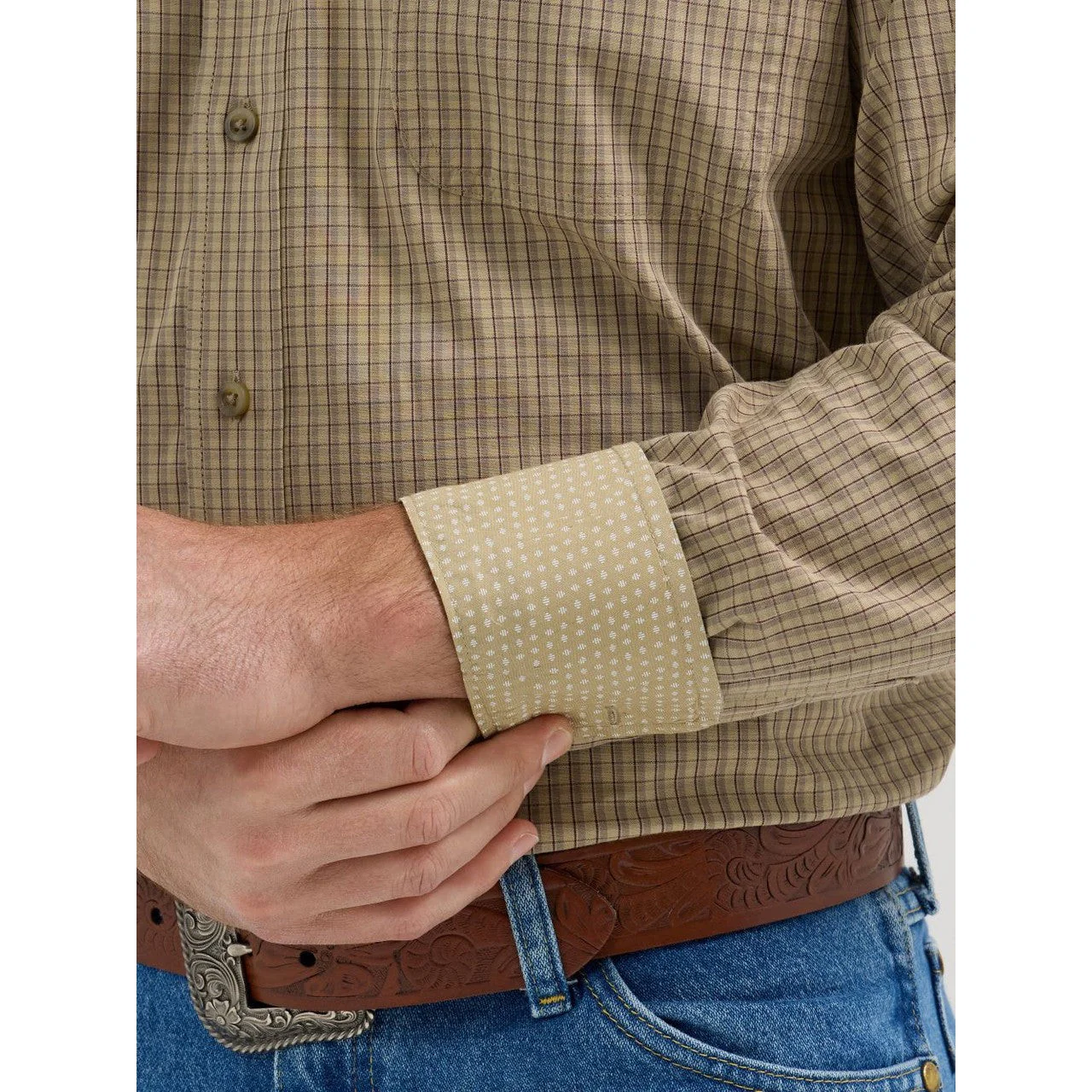 Wrangler  Men's George Strait Long Sleeve One Pocket Shirt - Tan Print - Image 4
